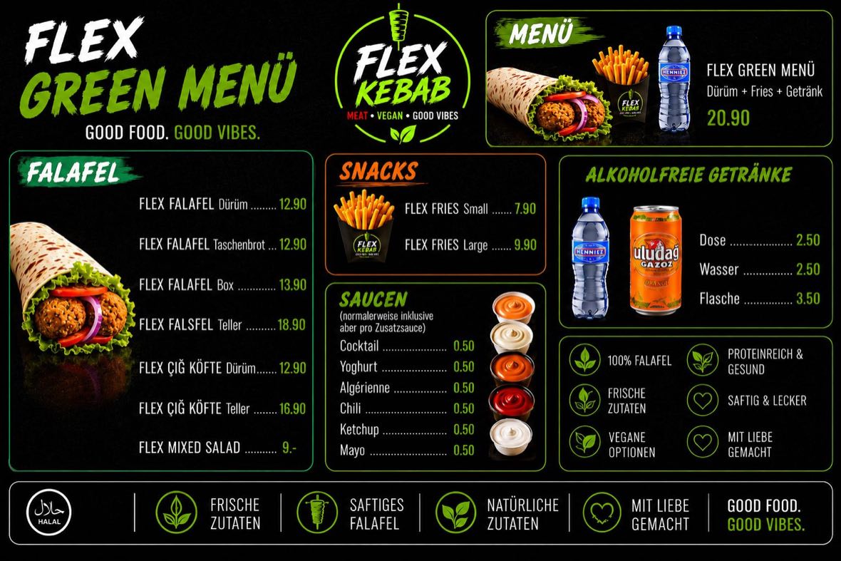 Flex Kebab — Green Menü mit Falafel & Çiğ Köfte