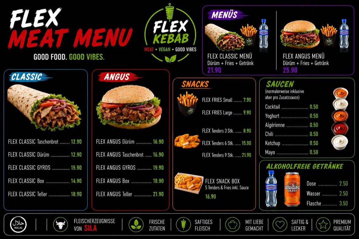 Flex Kebab — Meat Menü mit Classic & Black Angus
